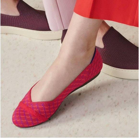 Rothy's Retired The Pomegranate Grid Ballet Flat Slip On Pink Size 7.5 NWOT - Picture 1 of 11